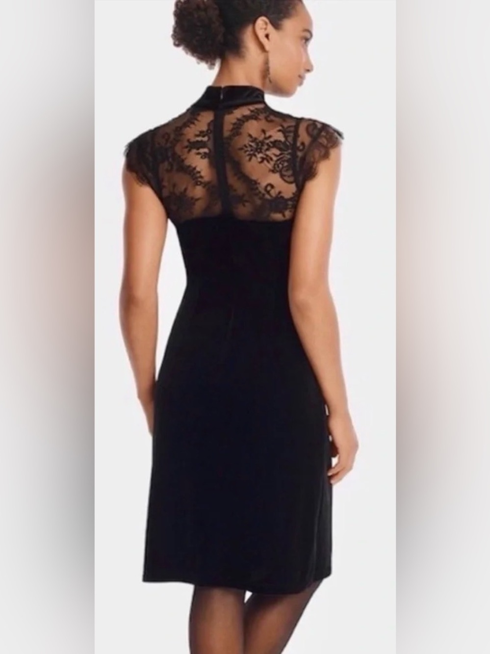 WHBM Black Velvet Shift Dress with Lace Veiling (00P)